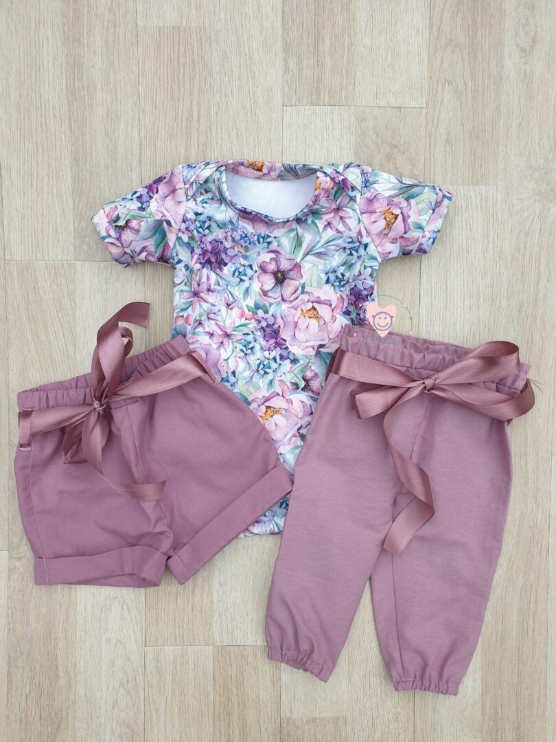 On Order Short Sleeve Purple Flowers and Plum pants Vest Set