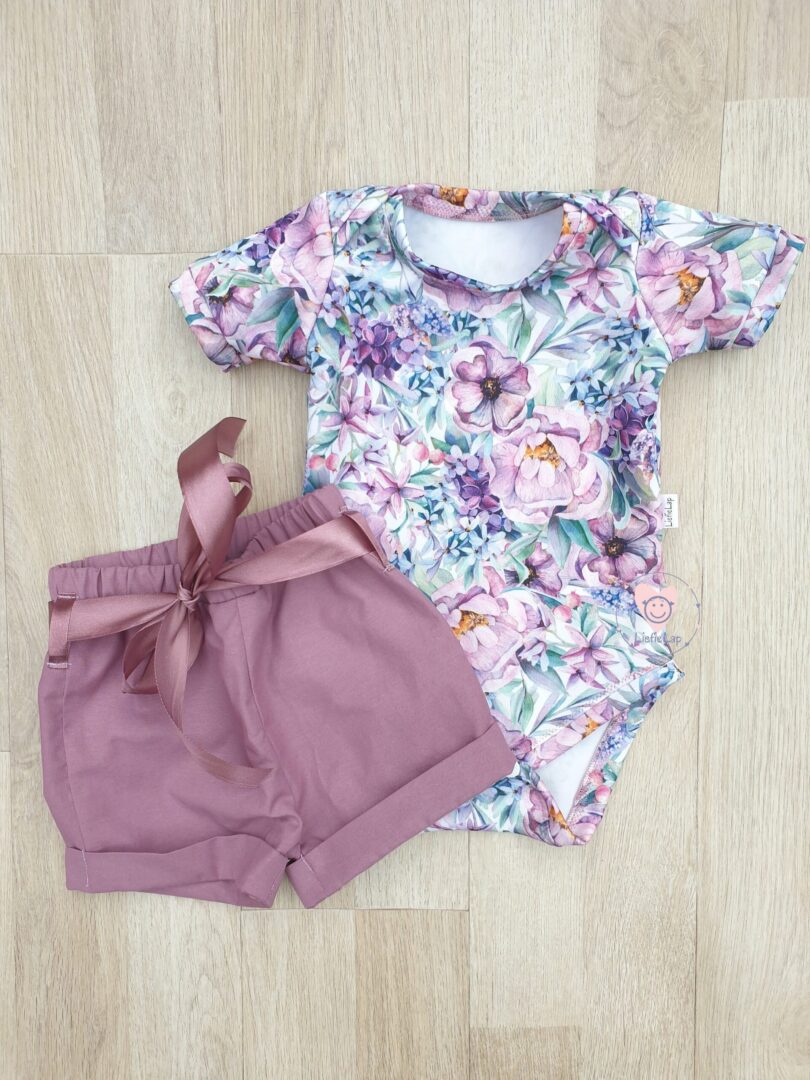On Order Short Sleeve Purple Flowers and Plum pants Vest Set - Image 4