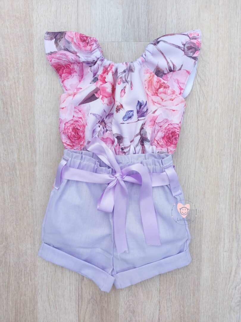 On Order Vintage Rose Romper Set With Purple Pants - Image 2
