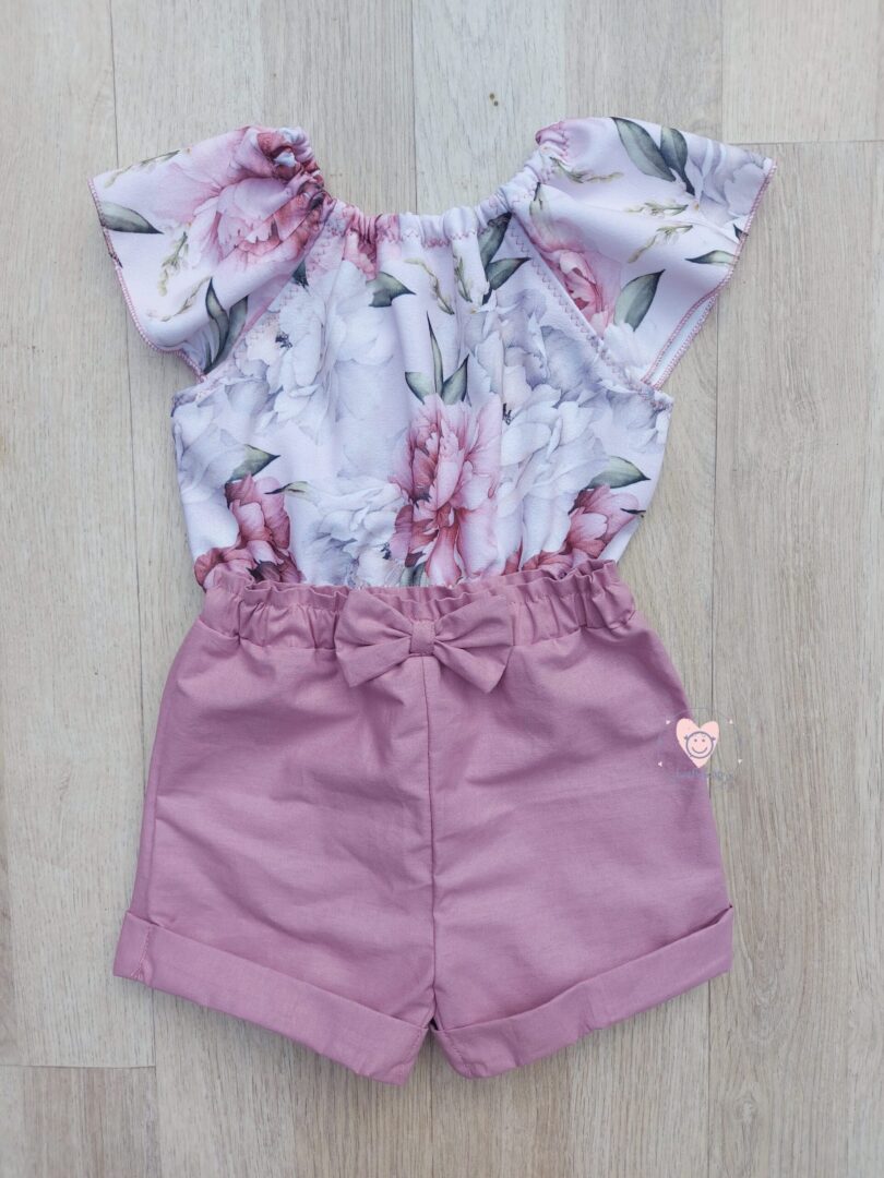 On Order Peonies Romper Set With Plum Shorts