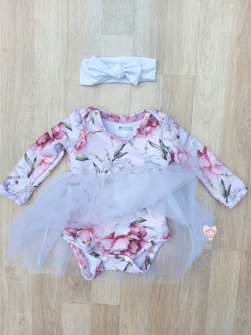 Plum Peonies Tutu Vest with WHITE tutu - Image 2