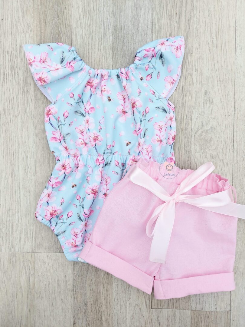 On Order Pink Blossom Romper Set With Pink Pants