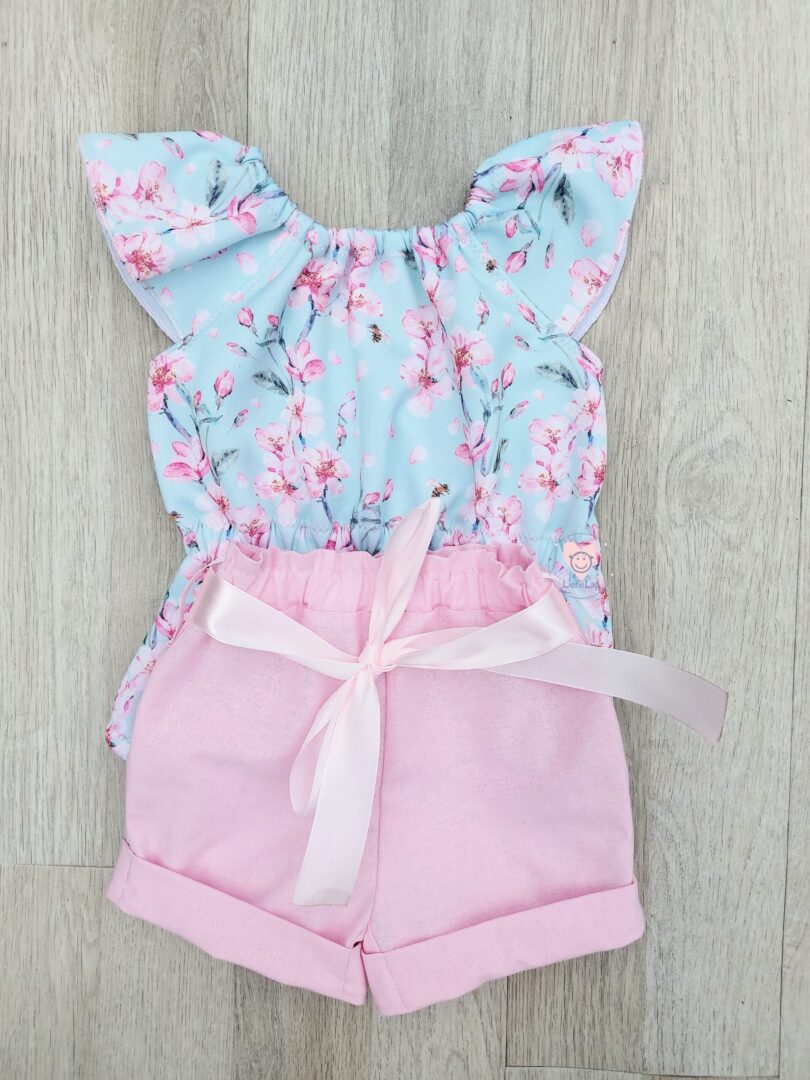 On Order Pink Blossom Romper Set With Pink Pants - Image 3