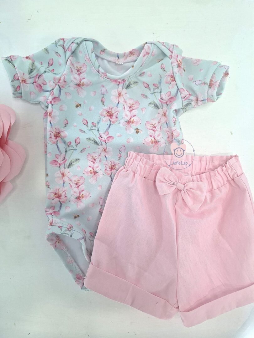Long or Short Sleeve Pink Blossoms Vest and Pink pants Set
