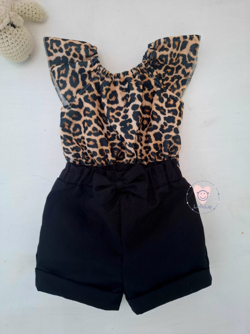 Leopard Romper Set With Black bow Pants - Image 3