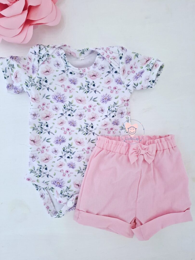 Long or Short Sleeve Purple Blossoms Vest and Pink pants Set