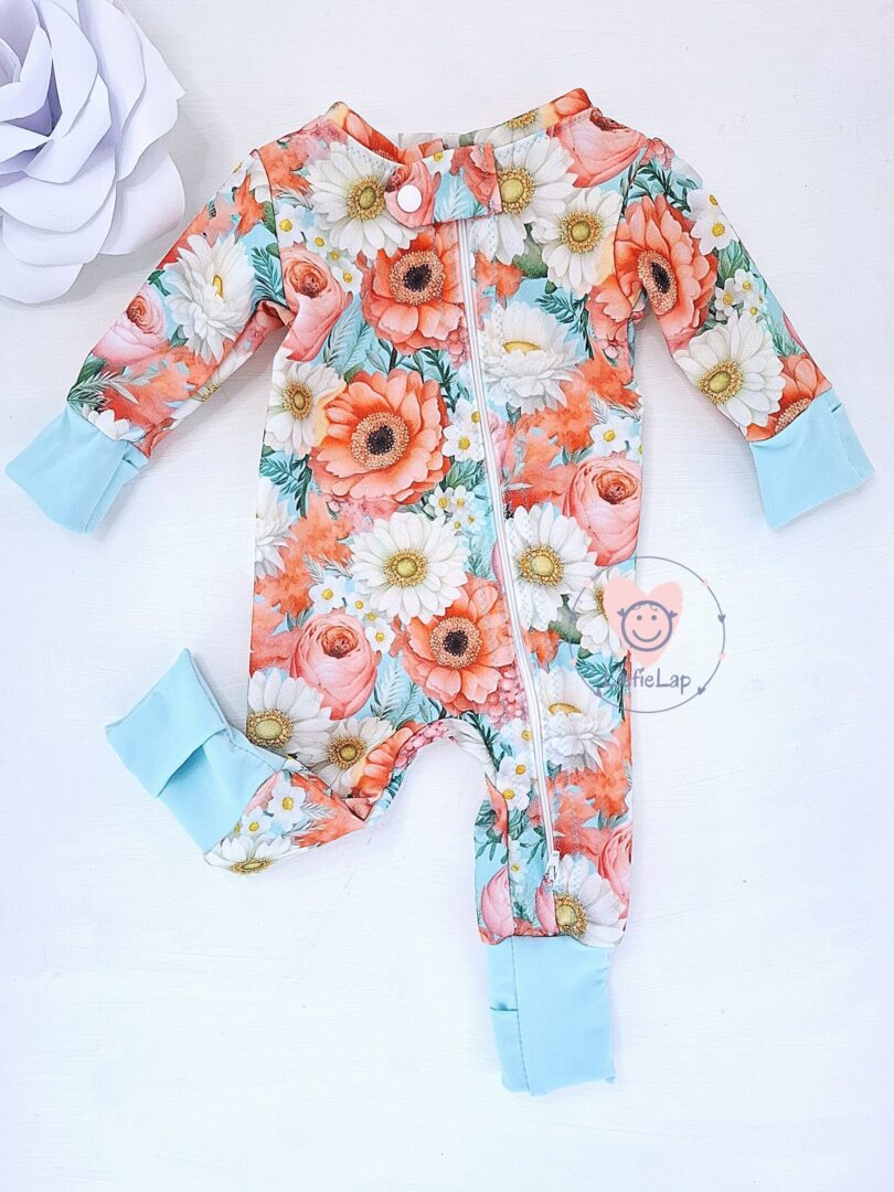 Coral Floral Babygrow