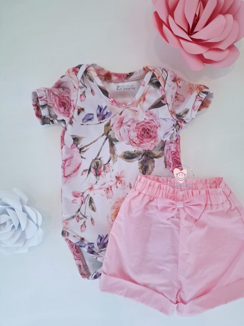 Long or Short Sleeve Vintage Rose Vest and Pink pants Set