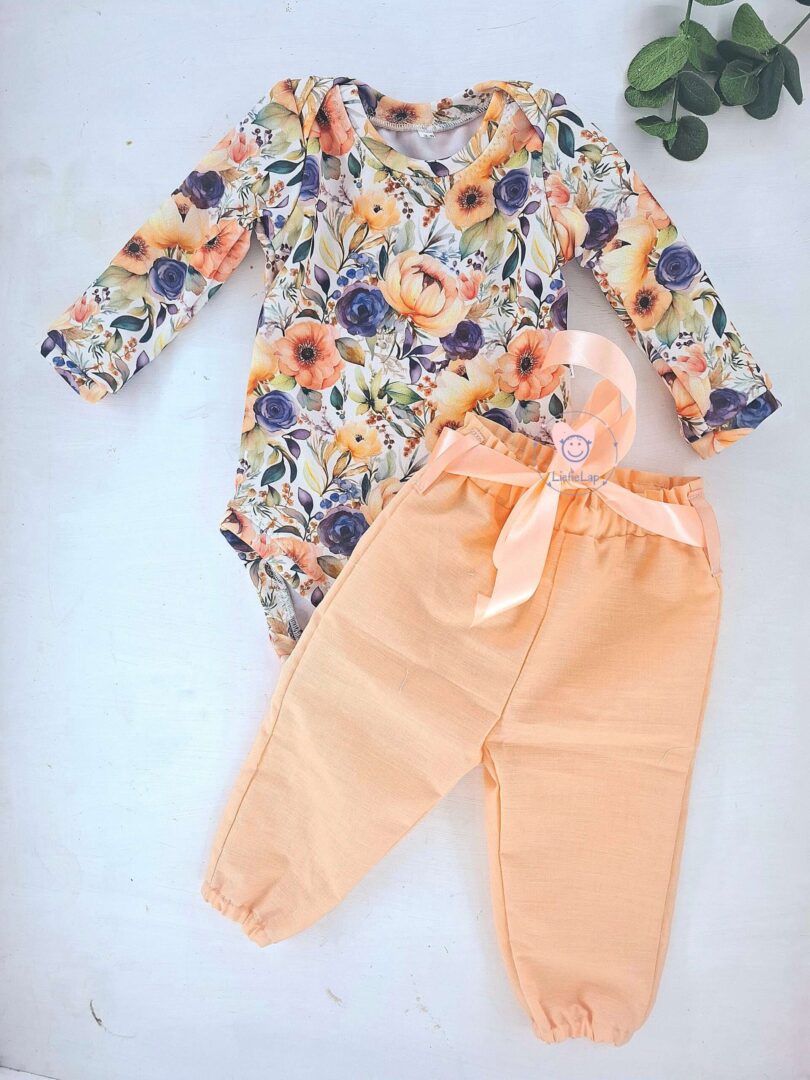 Long or Short Sleeve Amber Bloom Vest and Peach pants Set